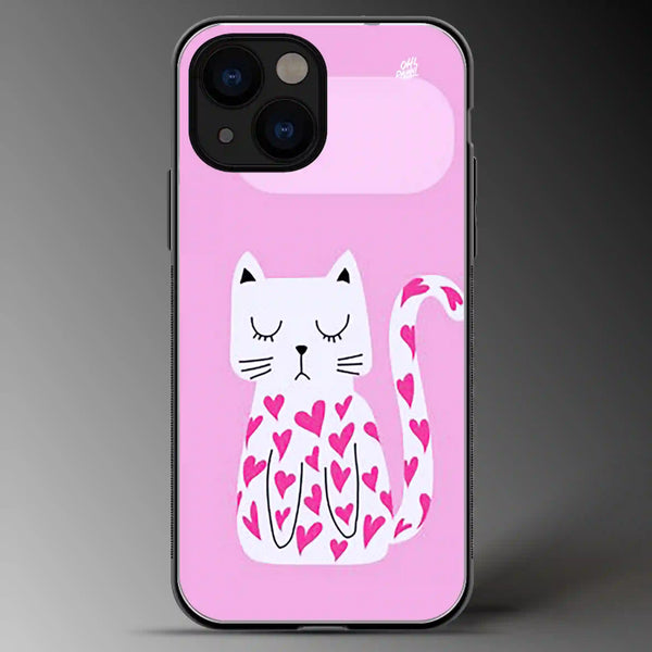 Cat with Hearts | Pets | Colored | Glass Phone Cover | Mobile Cover (Case) | Back Cover