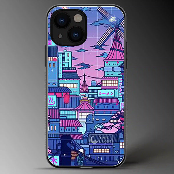 Japanese City | Anime | Colored | Glass Phone Cover | Mobile Cover (Case) | Back Cover