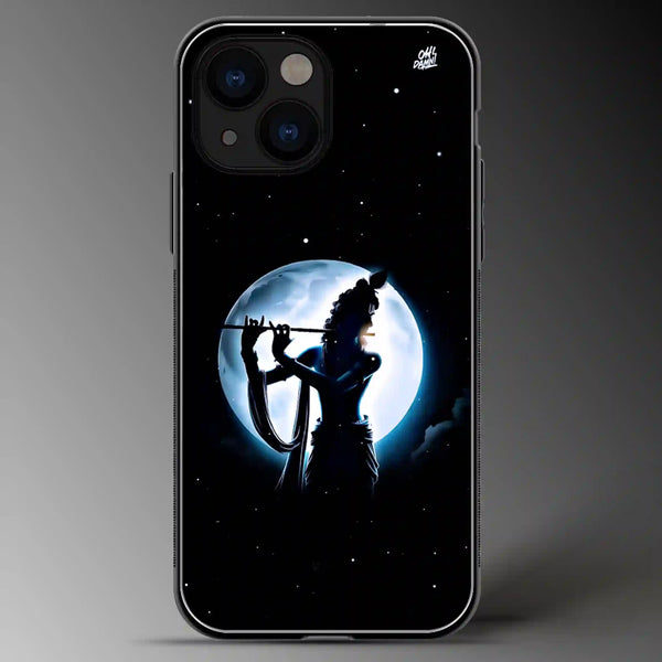 Krishna in Moonlight | Gods | Colored | Glass Phone Cover | Mobile Cover (Case) | Back Cover