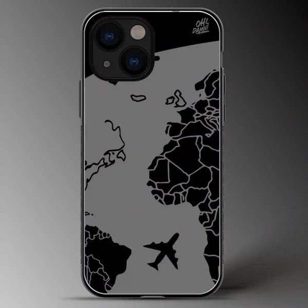 Plane Flying Over Continents | Abstract | Grey Scale | Glass Phone Cover | Mobile Cover (Case) | Back Cover