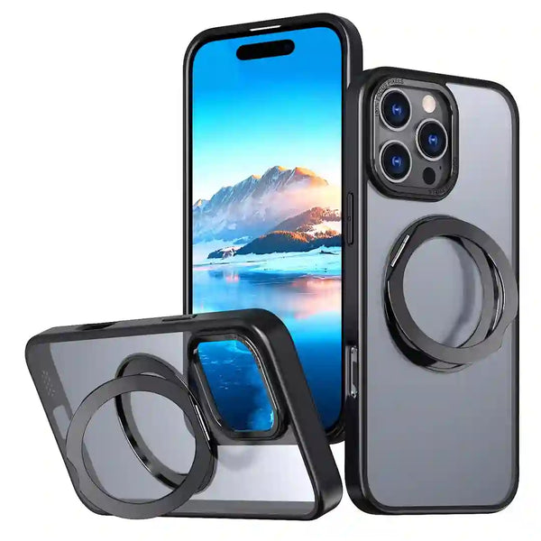 Transparent(Frosted Black) | Ultra Magnetic | Phone Cover | Sturdy 360 Degree Ring Stand | Shockproof | Camera Protection Bump| Kickstand | Compatible with MagS | Mobile Cover (Case) | Back Cover