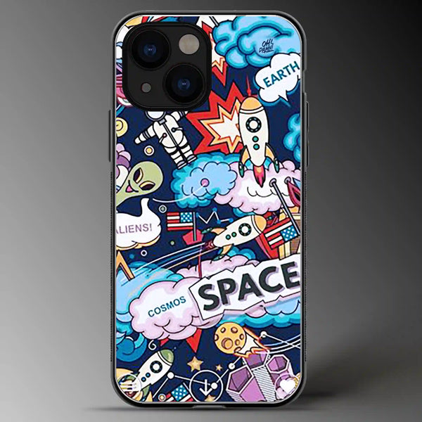 Space Doodle | Colored | Glass Phone Cover | Mobile Cover (Case) | Back Cover