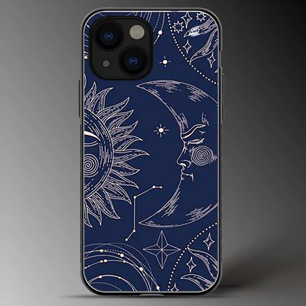 Sun & Moon Line Art | Space | Colored | Glass Phone Cover | Mobile Cover (Case) | Back Cover