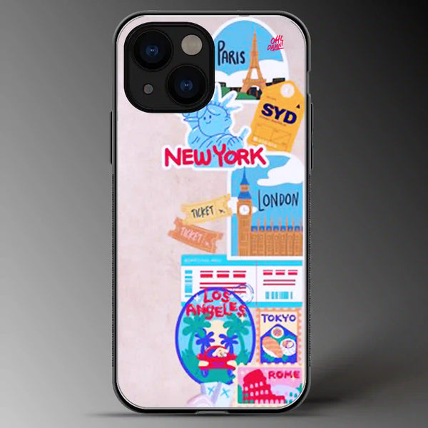 Travel Stickers | Abstract | Colored | Glass Phone Cover | Mobile Cover (Case) | Back Cover